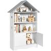 WOLTU Libreria in Legno per Bambini, Scaffale a Forma di Casa | Organizzatore per Cameretta, con Ante Bianco + Tetto Grigio 62x27,2x115 cm