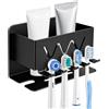 ROEOWENE Portaspazzolino Elettrico da Parete senza Foratura, Acciaio Inox | Supporto Inossidabile per Spazzolino Elettrico e Testine di Ricambio, Organizzatore da Bagno a Parete senza Foratura-Nero