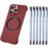 Bpoeee Carbon Fiber Texture Magnetic Case, Carbon Fiber Texture Frameless for Magnetic Charging Phone Case for iPhone 16/15/14/13/12/11 PRO Max Case (Red,13 PRO)