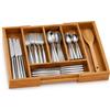 Holyhome Vassoio Portaposate Estensibile in Bambù | Organizer Cassetto Cucina 34-45x28x5 cm | 5 Scomparti, Portaposate Legno, Divisorio Cassetto, Porta Posate Bambù | Estensibile da 34 a 45 cm