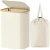 Lifewit Cesta Portabiancheria 80 L con Coperchio, Grande Cesto Biancheria Pieghevole in Bambù con Sacco Interno, Portabiancheria Salvaspazio, Laundry Basket per Camera da Letto, Bagno, Bianco