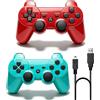 ＲＵＥＩＵＲＩ PS-3 Controller 2 Pack [2025 NEWEST] PS-3 Wireless Controller Playstation 3 Controller Wireless Bluetooth Gamepad with USB Charger Cable for PS-3 Console (Red+Green)