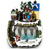 Aurora Store.it Villaggio di Natale innevato con Trenino di Babbo Natale, Cascata di LUCI LEDI e Lago di Pattinatori Giostrina con Movimento e Luci LED Musicale Carillon 26x28x h. 29 cm