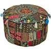 Radhykrishnafashions Copertura per poggiapiedi ottomana ricamata in stile vintage, stile indiano, rotondo, per pouf, ottomana, etnica, decorativa, arte etnica (nero)