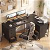 YOUDENOVA Scrivania a forma di L, 150 x 100 cm, scrivania ad angolo con 8 cassetti, scrivania per computer con presa e porta di ricarica USB, scrivania da ufficio per studio, colore nero