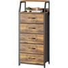 YMYNY Cassettiera Alta 5 Cassetti in Tessuto, Struttura Metallo, Comodino Stretto Salvaspazio per Camera da Letto, Mobile Contenitore Verticale Facile da Montare, 40 x 28 x 111,5 cm Marrone HCF001H