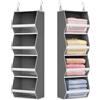 Lifewit Organizer Armadio Appendere con Pannelli Trasparenti, Grigio | Organizzatore Pieghevole con 4 Ripiani e 2 Ganci Robusti, Ripiani per Armadio Interno, Contenitori per Vestiti