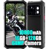 HOTWAV Cyber 13 Android 14 Rugged Smartphone 2025, 16GB+128GB+2TB, 6.6" HD+ 90Hz, 64MP AI Fotocamera, 10800mAh Batteria, 4G Cellulare Impermeabile, Torcia Elettrica da 150LM, IP68/NFC/GPS Nero
