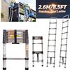 NONE Scala Telescopica 2.6M/8.5FT per Uso Interno ed Esterno, Scala Estensibile Portatile in Acciaio Inox Compatta per Casa e Soffitta, Scala Pieghevole Estensibile Multiuso per Tetto
