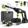 Rbefeuly Idropulitrice Portatile con 2 Batterie, Idropulitrice Senza Fili, Ugello Regolabile 6-in-1 e Tubo da 5m, Pulitore ad Alta Pressione per Auto