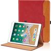 Oduio Custodia peri Pad 9,7'' 2018/2017 (6a/5a Generazione) / iPad Air 2/ Air 1 / iPad Pro 9,7 Pelle Tablet Case, Multi-Angli Supporto Pieghevole Cover Protettiva con Tasca, Auto Sveglia/Sonno - Rosso
