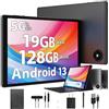 ANTIOXID Tablet 10 pollici Android 13,19 GB RAM + 128 GB ROM, compatibile con SIM 4G e 5G WiFi, grande batteria da 8000 mAh per studio, ufficio, intrattenimento