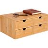 Relaxdays Cassettiera, naturale | In bambù, 4 cassetti, organizer da scrivania, HLP: 13,5 x 33 x 21 cm