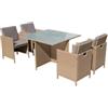 Set da giarino arena colore marrone con 4 poltrone e tavolo con top in vetro