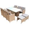 Set da giarino new atlas colore marrone con 6 poltrone, 4 sgabelli e tavolo con top in vetro
