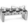 Casta Cucina wok a gas su base a ponte con colonna acqua e canale con lavaggio, 7 fuochi, 3500 x 900 mm, h 850 mm - 9,5 kW
