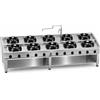 Casta Cucina wok a gas da centro sala bifronte con canale centrale, 10 fuochi, 3000 x 1400 mm, h 850 mm - 9,5 kW
