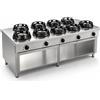 Casta Cucina wok a gas su misura, 9 fuochi, 2500 x 1000 mm, su base aperta h 850 mm - 9,5 kW