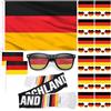 WzaoRvcv Set di 17 pezzi di articoli per tifosi della Germania mondiali di calcio 2026, con grande bandiera, 90 x 150 cm, piccole bandierine, sciarpa, occhiali, bracciale, adesivi per il viso e