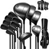 PGM Set completo di mazze da golf da uomo, 13 pezzi: 3 legno (#1,3,5), 1 ibrido (#4H), 6 ferri (#5,6,7,8,9,PW), 2 cunei di sabbia (52°, 56°), 1 putter - borsa da golf con supporto, mano destra