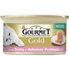 Purina Gourmet gold alimento umido per gatto, mousse con trota e deliziosi pomodori.
