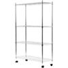 Scaffale in metallo cromato 4 ripiani con ruote, 89x34x142 cm