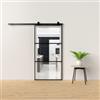 Porta scorrevole in alluminio nero e 3 sezioni in vetro trasparente 96x220 cm