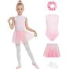 JiAmy Body da danza per ragazze, 4 pezzi, con gonna rimovibile, colore sfumato, vestito da danza con collant elastici 4-12 anni