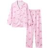 Wiepux Pigiama Donna Raso Lungo Due Pezzi Seta Pigiami | Elegante Morbido Leggero Comodo Pigiama con Scollo a V Bottoni per Relax Casa Sposa Notte Nuziale Regalo Taglie Forti S-XXL