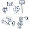 Yumilok, 3 coppie Basic 925, set di orecchini da donna in argento Sterling con zirconi e perle di cristallo, Shamballa orecchini a sfera per donne e ragazze