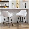 IDEALHOUSE Set di 2 sgabelli da bar girevoli moderni con schienale, altezza 66 cm, imbottiti in velluto orsacchiotto, gambe in metallo, per isola cucina o bar, colore: bianco