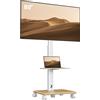 oCreon Supporto TV mobile con base in legno - 5 ruote con diametro da 6 a 3 cm - Compatibile VESA fino a 600 x 400 mm - Portata massima: 60 kg - Regolabile in altezza
