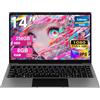 bvate PC Portatile 14 Pollici Notebook, 8GB RAM 256GB SSD, Processore Celeron Fino a 2.8GHz, Win11 con Mouse Wireless e Adesivi Tastiera Italiana - Grigio