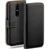 moex Custodia a Portafoglio per Nokia 5.1, Custodia per Cellulare con Tasca per schede e Carte Credito, Protezione a 360°, in Pelle vegana, Profondo - Nero