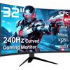 KTC Monitor da gioco curvo da 32 pollici 240Hz 1500R 1080P 125% sRGB 1ms, Freesync/G-sync HDR10, porte HDMI/DP/USB VESA, inclinazione regolabile, interruttore Xbox PS5, nero