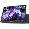 HGFRTEE Monitor Portatile Gaming 16,1 Pollici, FHD 1920x1080 144Hz | Schermo esterno IPS HDR10 300 Nit, USB-C e Mini HDMI, altoparlanti e supporto - per Laptop, Smartphone, Console