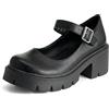 Bviennic Scarpe Mary Janes Donna Numero 34-42 | Tacco Largo Medio Plateau Adjustable Strap Fibbie Punta Rotonda Simple Vernice Vestito Scarpe