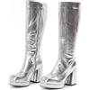 Generico Stivali Alti Con Zeppa Metallizzati Donna Feste Disco Anni 70 Tacco | Pelle PU metallizzata, tacco largo 10cm con plateau 2,5cm, zip laterale, perfetto per feste disco anni 70, festival & cosplay