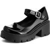 Bviennic Scarpe Mary Janes Donna Numero 34-42 | Tacco Largo Medio Plateau Adjustable Strap Fibbie Punta Rotonda Simple Vernice Vestito Scarpe