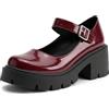 Bviennic Scarpe Mary Janes Donna Numero 34-42 | Tacco Largo Medio Plateau Adjustable Strap Fibbie Punta Rotonda Simple Vernice Vestito Scarpe