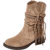 Generico Stivaletti Cowboy Donna Vintage Stile Western Stivali Camoscio | a Punta Tonda, Tacco Spesso, Vintage Tronchetti Scarpe con Frange e Cinturino, in Pelle Scamosciata, Autunnali Invernali