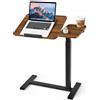 VEVOR Tavolino da Letto 700 x 400 mm Mobile con Ruote a Scomparsa Marrone, Ideale per Casa Ufficio Poltrona Salotto, Scrivania per Laptop Regolabile in Altezza, con Piano Inclinabile e Portabicchieri