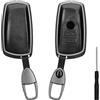 kwmobile Custodia Chiave Auto Compatibile con BMW Mando 3 Tasti (Keyless Go) Cover - Guscio Telecomando Auto Anello Portachiavi - Metallo Similpelle - nero / nero metallizzato