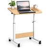 Relaxdays Tavolo Laptop, bianco/naturale | regolabile, 67-90 cm, 60x40 cm, rotelle, forma a C, inclinabile, effetto legno