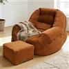 LLNWDNB Sedia da Camino Divano A Sacco con Sgabello Divano da Pavimento Pigro Poltrona da Salotto Divano Supporto Ergonomico Fodera Rimovibile per Soggiorno Camera da Letto Balcone Sala Studio Orange