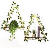 Funvalley Surperfect Set di 2 mensole sospese in corda con striscia LED, edera artificiale, leggera, in legno, stile bohémien, decorazione da parete con corda e ganci, WPX-BK-025