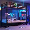 Yrxin Letto a castello con scrivania, 90 x 200 cm, telaio in ferro, letto a soppalco con barra luminosa a LED e porta USB, vano portaoggetti, ringhiera di sicurezza, scala, senza materasso