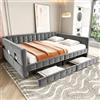 YuQozii Divano letto imbottito, 140 x 190 cm, classico motivo a quadri, scomparti sui lati del letto, due cassetti sotto il letto, per gli ospiti o come letto singolo, tessuto in velluto, grigio