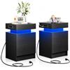 IRONCK Set di 2 comodini con luci a LED e 2 prese AC, tavolino con connettori USB + tipo C, comodino con 2 cassetti, divano per camera da letto, soggiorno, nero