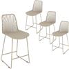JIJIAN Set di 4 Sgabelli da Bar, Sgabello Alto Cucina 65cm, Khaki | Seduta in PP e Schienale a Ventaglio, Struttura in Metallo Robusta, Sedia per Bar Bancone Caffetteria, Interno ed Esterno